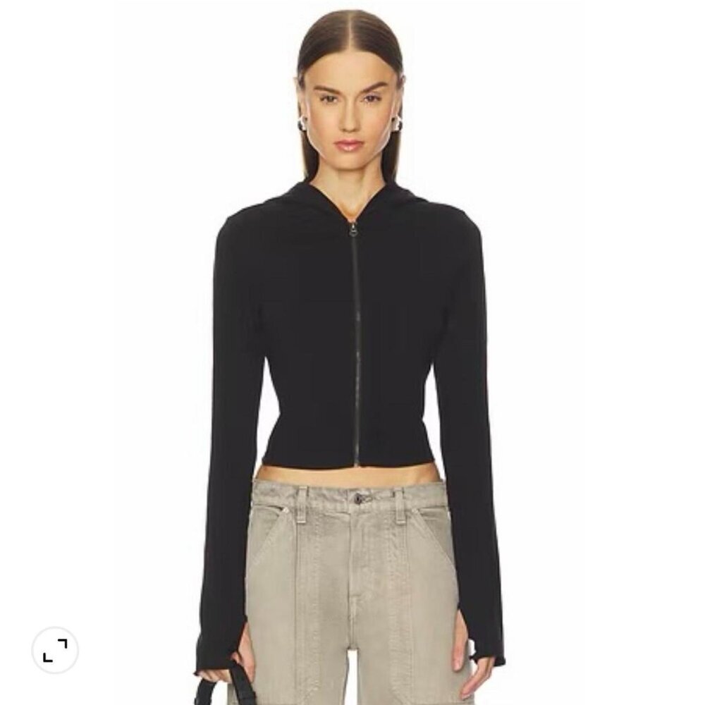 Sunday Best Black Ribbed Zip Up Hoodie Cropped Cardigan Size S